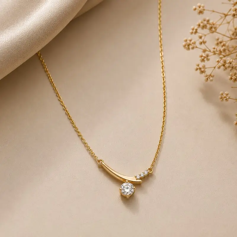 Curved Diamond Pendant Necklace - BBS GOLD wholesale collection