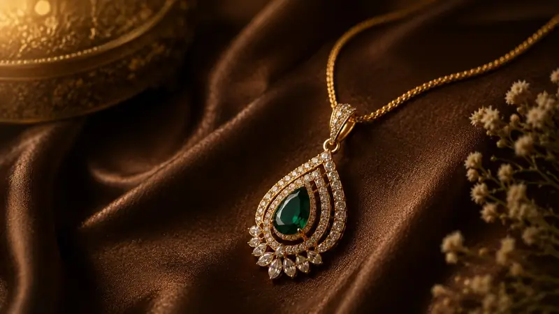 Emerald Teardrop Pendant - BBS GOLD wholesale collection