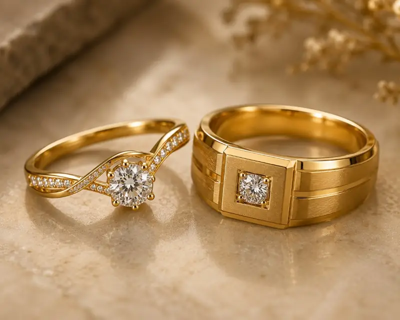 Bypass Solitaire Couple Ring Set - BBS GOLD wholesale collection