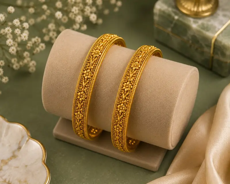 Floral Engraved Gold Bangles - BBS GOLD wholesale collection